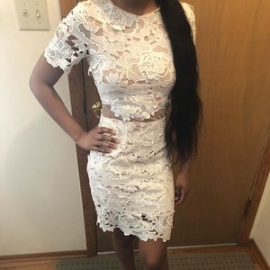 white dress with nude mesh detail